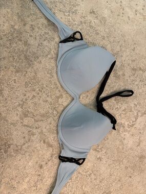 PINK Light Blue Padded Bikini Top with Black Tie Straps